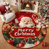 Christmas Joyful Santa Claus Gift Boxes Carpet Mat Round Red Candy Canes Rug Festive Non-slip Home Decoration for Living Room