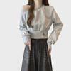 Korean Style Off-Shoulder Slant Neck Long Sleeve Sweatshirt for Women - Spring/Autumn Loose Fit, Short, Thin Top