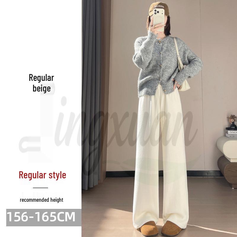 

2026 Autumn/Winter Women s Plus Velvet Wide-Leg Acetate Wool Pants Small