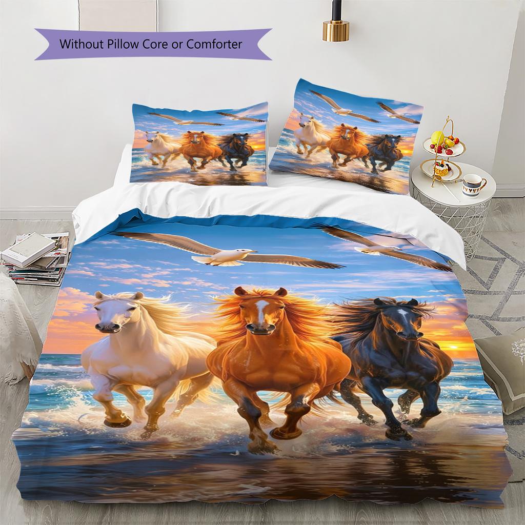 Horse Pattern Bedding Set Quilt Cover Pillowcase Home Decor Gift (1 * duvet cover + 2 * pillowcase, without core)