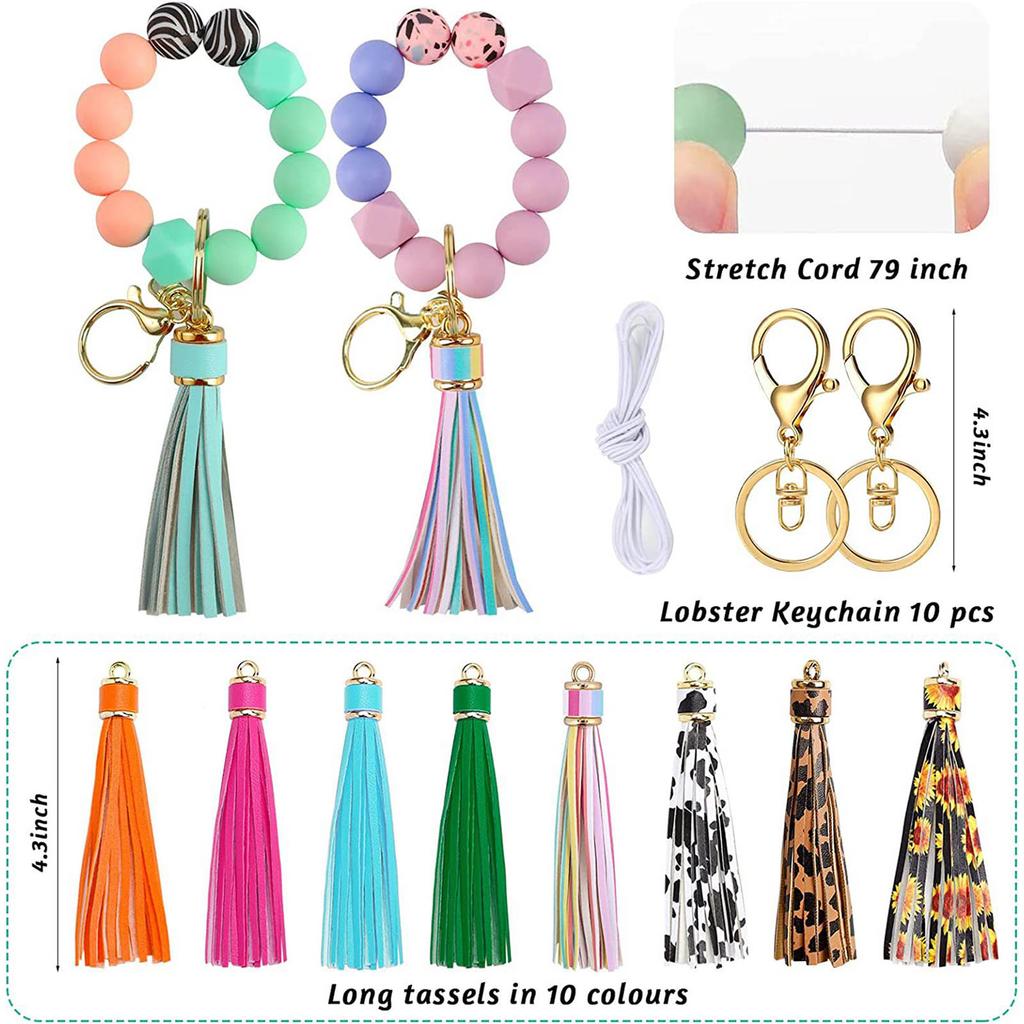 221-teiliges Set mit losen Silikonperlen, geometrische Silikonperlen mit 5 m Seil für die Schmuckherstellung, Halsketten, Armbänder, Bastelarbeiten