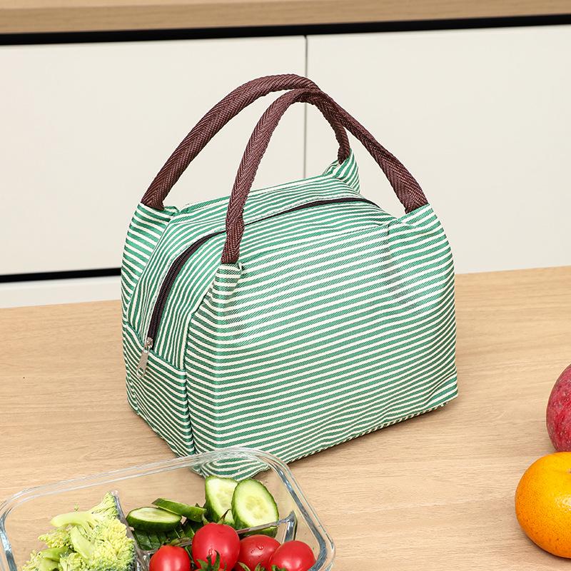 Insulated Fashion Stripe Trapezoid Lunch Handbag with Aluminum Foil