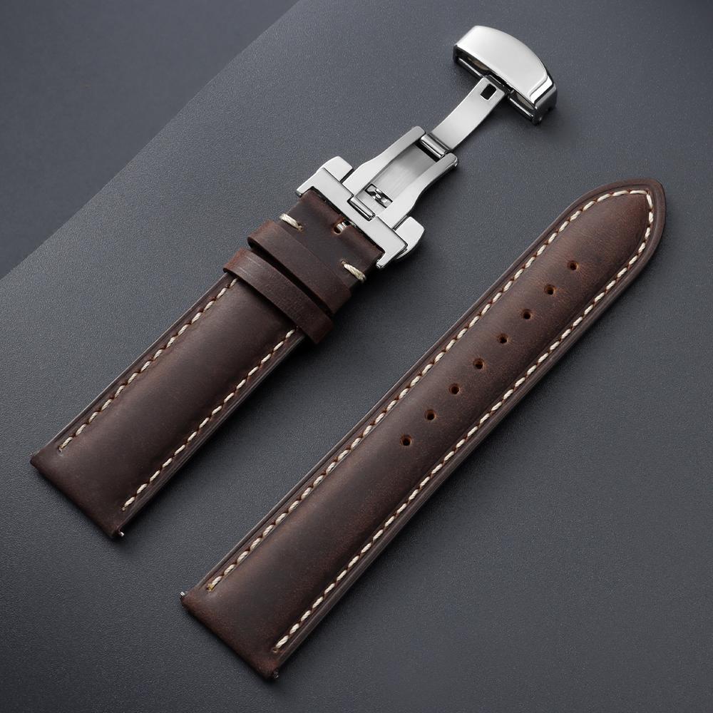 Genuine Calfskin Leather Watchband 14/16/18/20/22/24mm Butterfly Clasp Stitching Straps for Omega Business Watch Band for Seiko