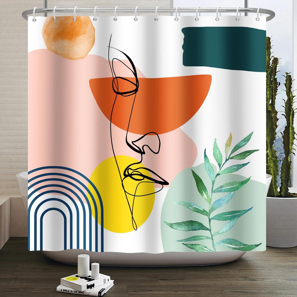 Nordic Wind Boho Shower Curtain for Bathroom Abstract Mid Century Modern Minimalist Geometric Arch Beige Bohemian Bath Curtain