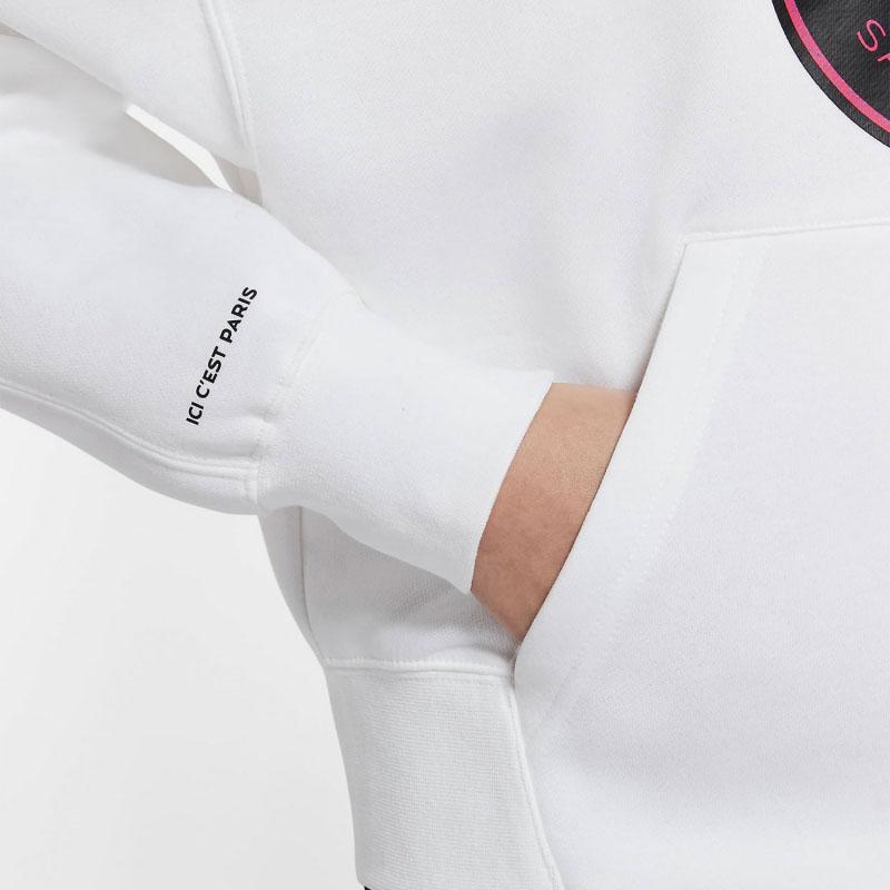 Jordan Paris Saint-Germain Fleece-Lined Casual Pullover Hoodie Long Sleeve Sweatshirt Women Tops White CZ7496-100