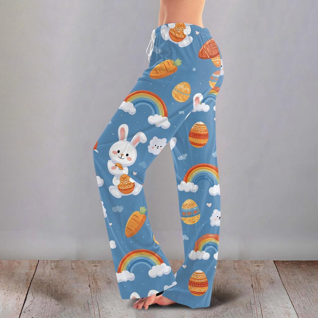 Women's Casual Fashion Comfort Pajama Pants Print Drawstring Pants Full Length Long