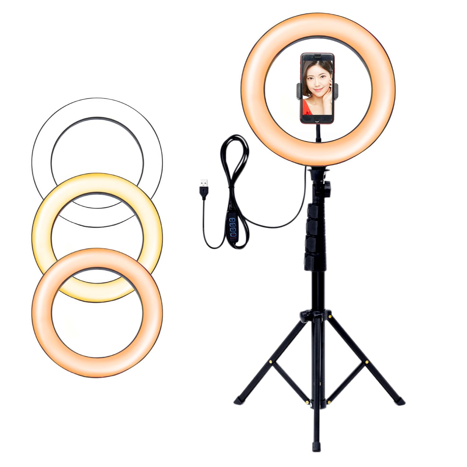 

Latuna Ring Light with Easy Assembly USB 3 Color PC Stand for and Perfect for Online Live and Makeup 10-inch Tripod, & Adjustment, 30-Level Dimming,