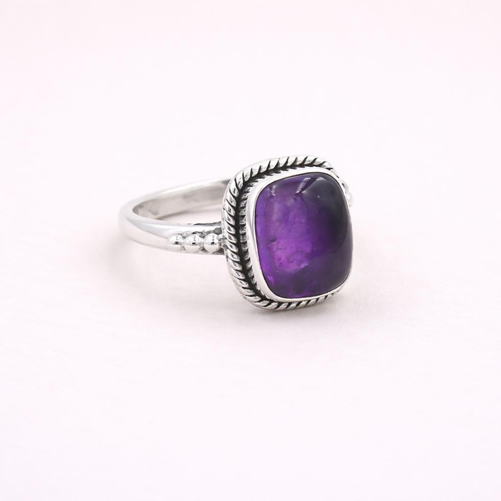 

Cushion Cut Amethyst Ring in Sterling Silver, Purple Gemstone Statement Ring, Handmade Boho Jewelry, Gift for Her 4 серебряный