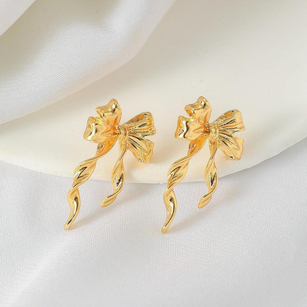 Eco-friendly Gold Bow Trendy Alloy Earrings