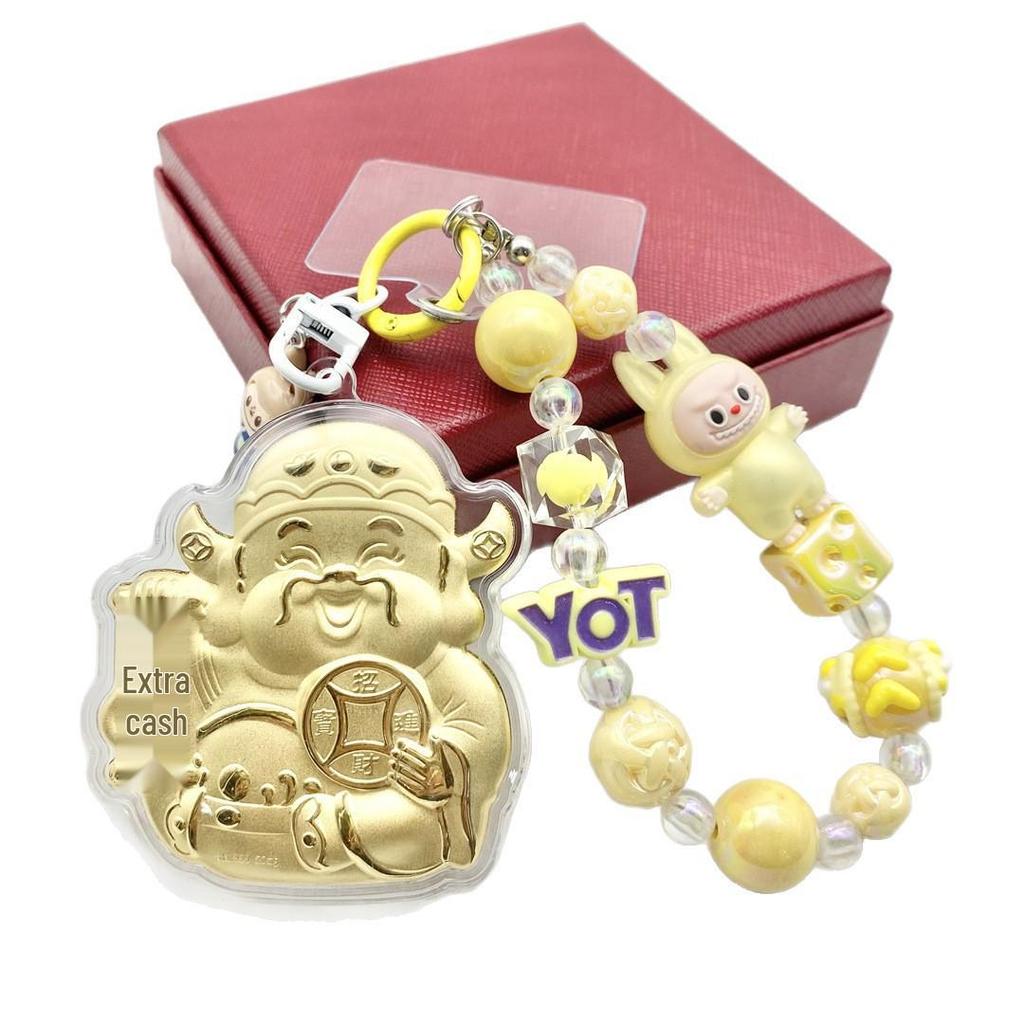 999 Pure Gold Wealth God Charm: Mobile Chain, Keychain, Bag & Car Pendant Gift.