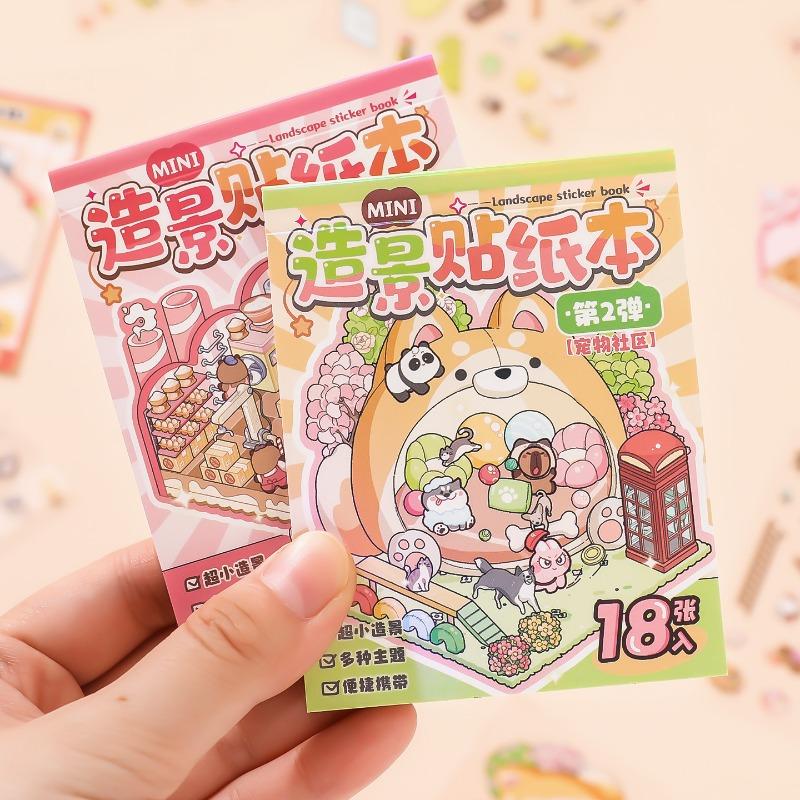8set Mini Micro Anime Scene Sticker DIY Decor Handmade Cute Cartoon Animal Room Layout Decal Scrapbook Journal Sticker Kids Gift
