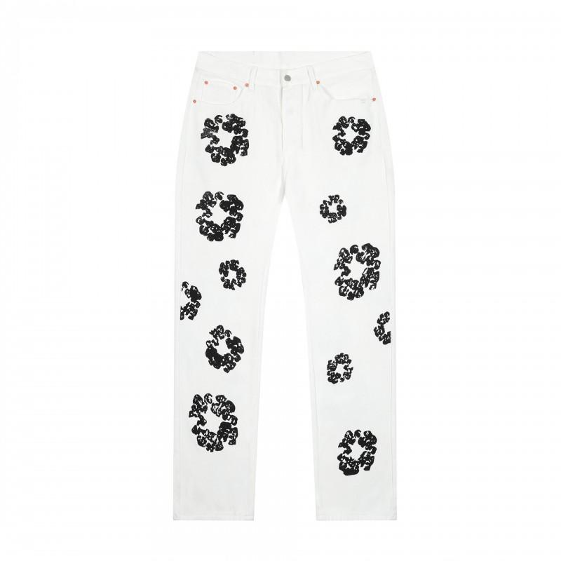 Streetwear Cotton Denim Jacket Pants Set With Floral Print Unisex Fall Outfit