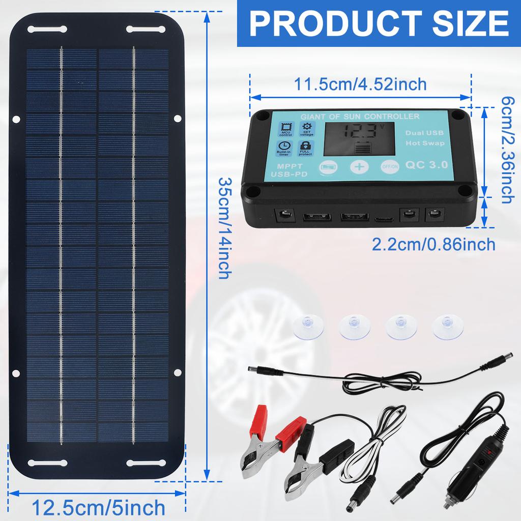 30W 12V Solar Panel Kit Waterproof Monocrystalline Portable Outdoor Rechargeable Solar Cell Solar Generator for Phone RV Car MP3