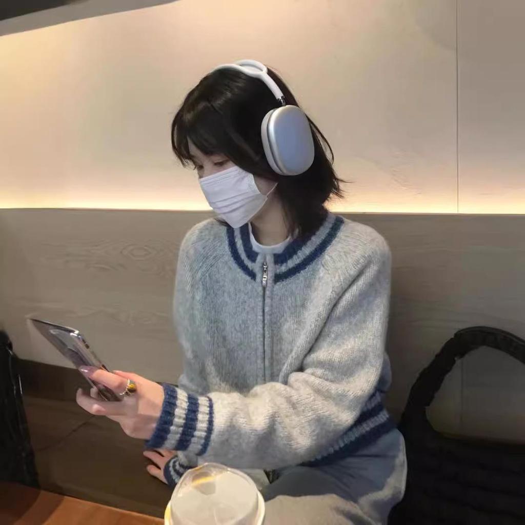 Round Neck Striped Knit Cardigan - Japanese Lazy Style, Autumn/Winter 2026 Women's Outerwear.