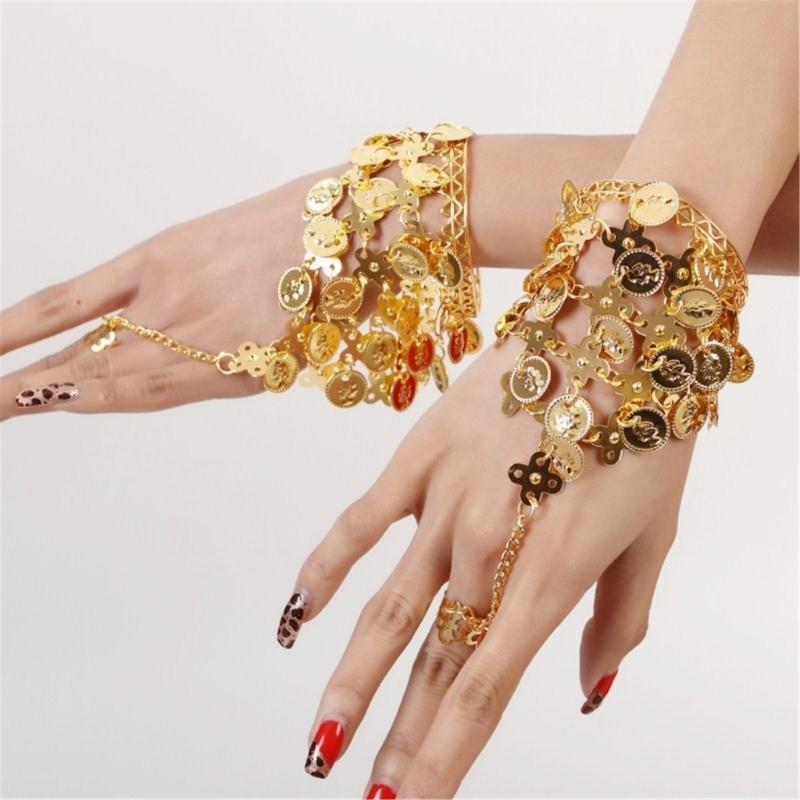 Set Premium per Esibizioni di Danza del Ventre Sciarpa per Vita Bracciale Fascia per Capelli Fibra di Poliestere Accessori Costume per Spettacoli Teatrali