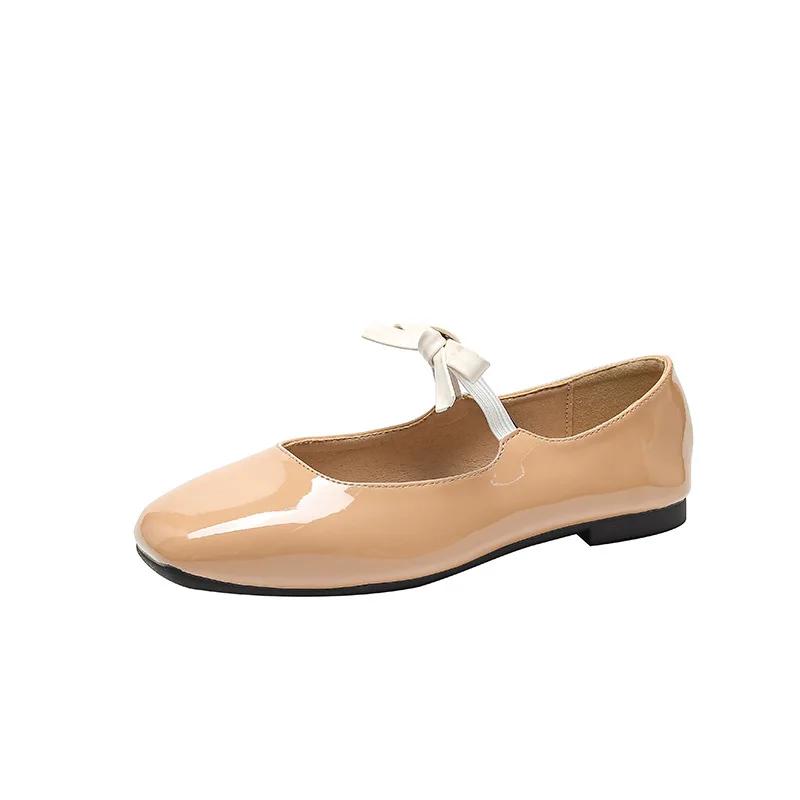Flats Shoes Women Fashion Flat Single Shoes Women's New Spring and Autumn Bow French Retro Ballet Red Mary Jane Shoes