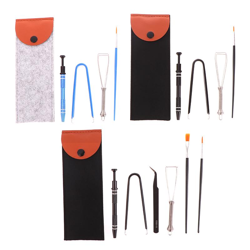1Set Tastatur-Reinigungswerkzeug-Set, Metall-Tastenkappen-Abzieher, Schafthalter, Schalterabzieher, Schmierstift, Schmierbürste mit Aufbewahrungstasche