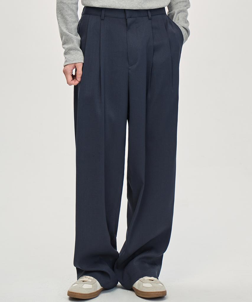 PRAIRIE Loose Fit Double-Pleat Wide Slacks (Navy)