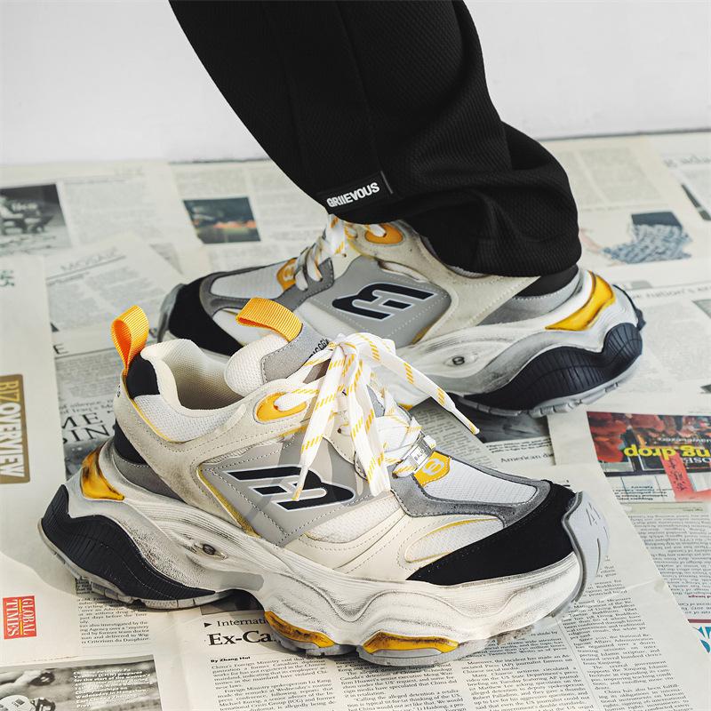 

Tire sole new thick sole heightening casual color matching round head casual dad shoes 44 жовтий