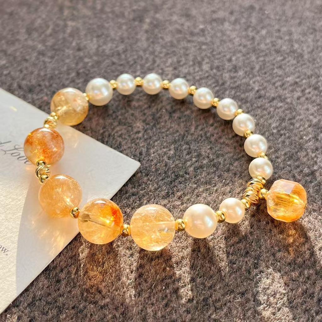 Vintage High Quality Maillard Natural Citrine Artificial Crystal Pearl Bracelet Bracelet.