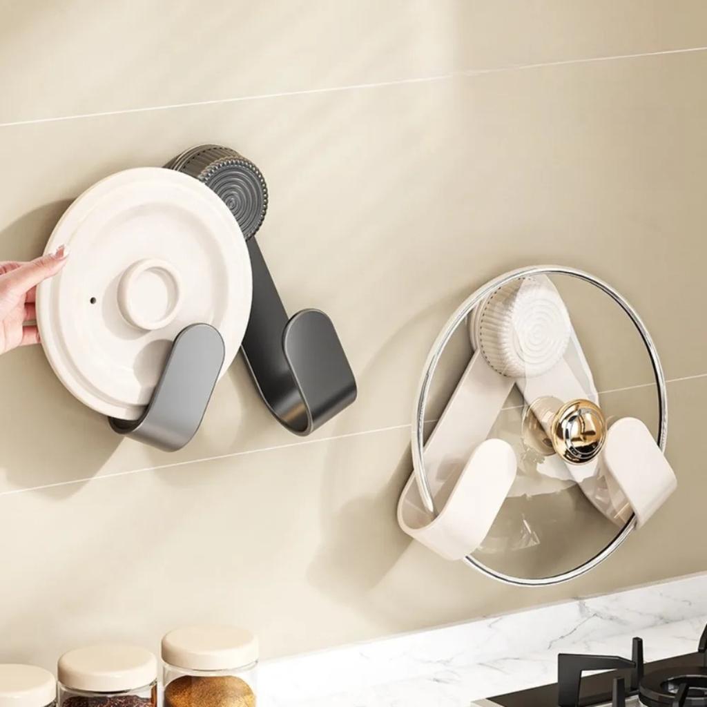 2 In 1 Suction Cup Pot Cover Holder Metal Hook No Drill Wall Mounted Cutting Board Kitchen Storage Kitchen Accessories Organizer