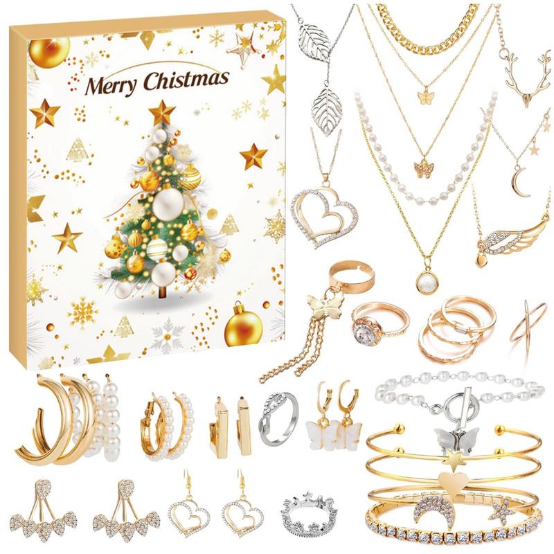 Jewelry Advent 24 Day Countdown To Christmas Calendar Fashion Bracelet Necklace Earring Rings For Adult Women & Teen Girls