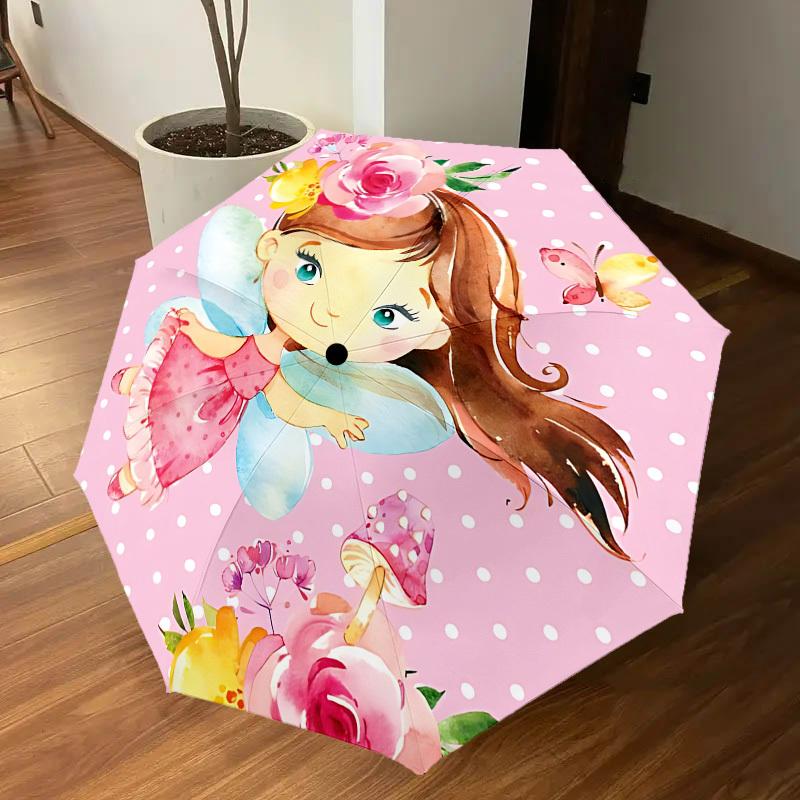 1PC fairy flowers Umbrella-8-Rib Reinforced, Automatic Open, Lightweight & Durable, Cute Fashion Accessory for Outdoor-T192