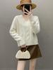 Women's Retro V-Neck Cashmere Sweater - Loose Fit, Cable Knit, Long Sleeve Pullover for Autumn & Winter