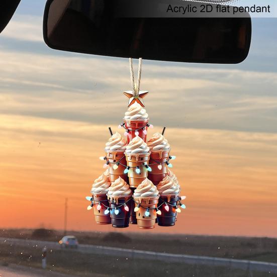 Christmas Tree Ornament Stacking Chicken/Coffee/Tennis Ball Christmas Ornament 2D Acrylic Hanging Decoration for Holiday Home Decor