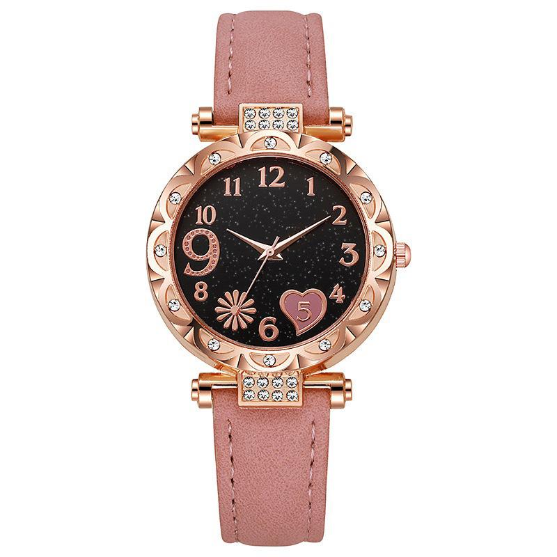 Simple jewelry fashion versatile casual fashion women s quartz watch with spot set розовый