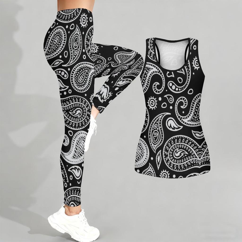Retro Bedrucktes Yoga-Outfit für Damen Mode Workout Leggings Fitness Sport Freizeit Yoga Set Sportanzug