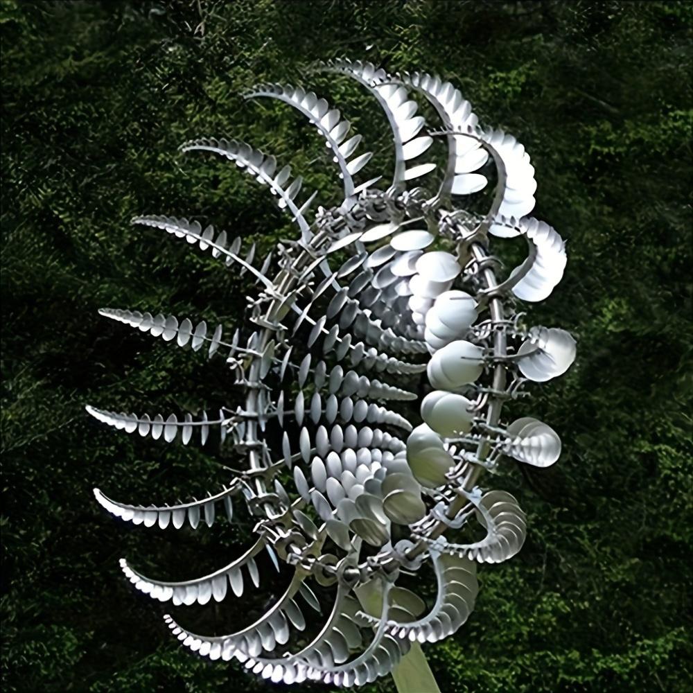 1pc Iron Windmills Sculpture - 3D Kinetic Windmill with Intricate Metal Leaf Design, Perfect for Outdoor Garden Yard Art & Windcatcher Decoration