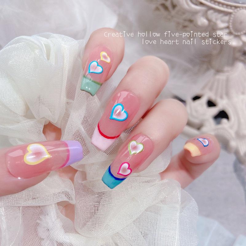 Trendy Gradient Heart & Star Nail Art Stickers - Cute Five-Pointed Star Design for Beautiful Nails