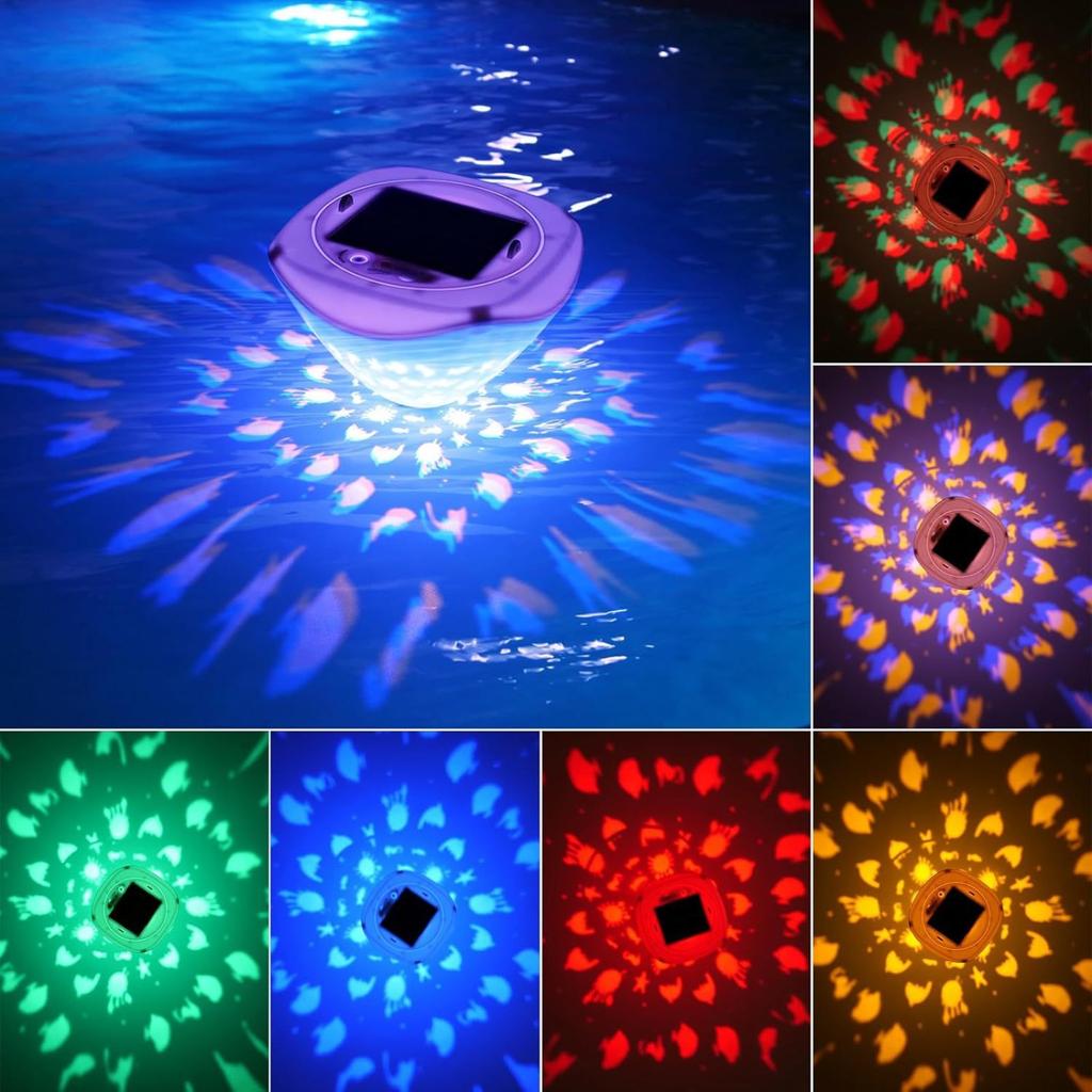 Creative Solar Rechargeable Swimming Pool Light Small Fish Projection Light Smart Colorful Atmosphere Light Night Light