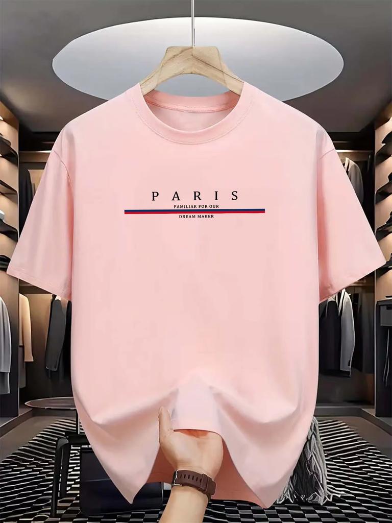 2025 New Men’s Paris Letter Print Cotton T-shrit Summer Short Sleeve Round Neck Tees Casual Daily Fashion Oversized Unisex Tops