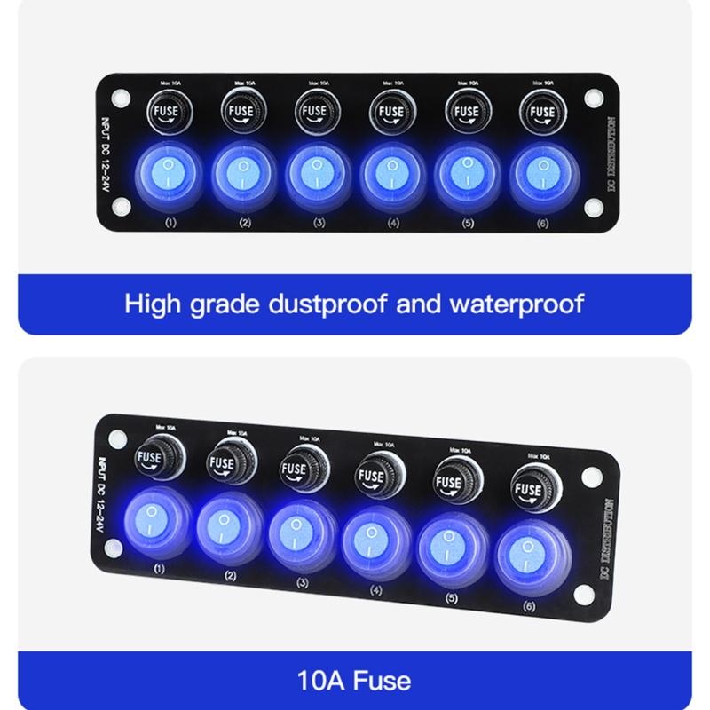 6 Position Rocker Toggle Switch For Car RV Truck Boat Ships Electronic On/Off Power Button Multi Port Sockets Switches