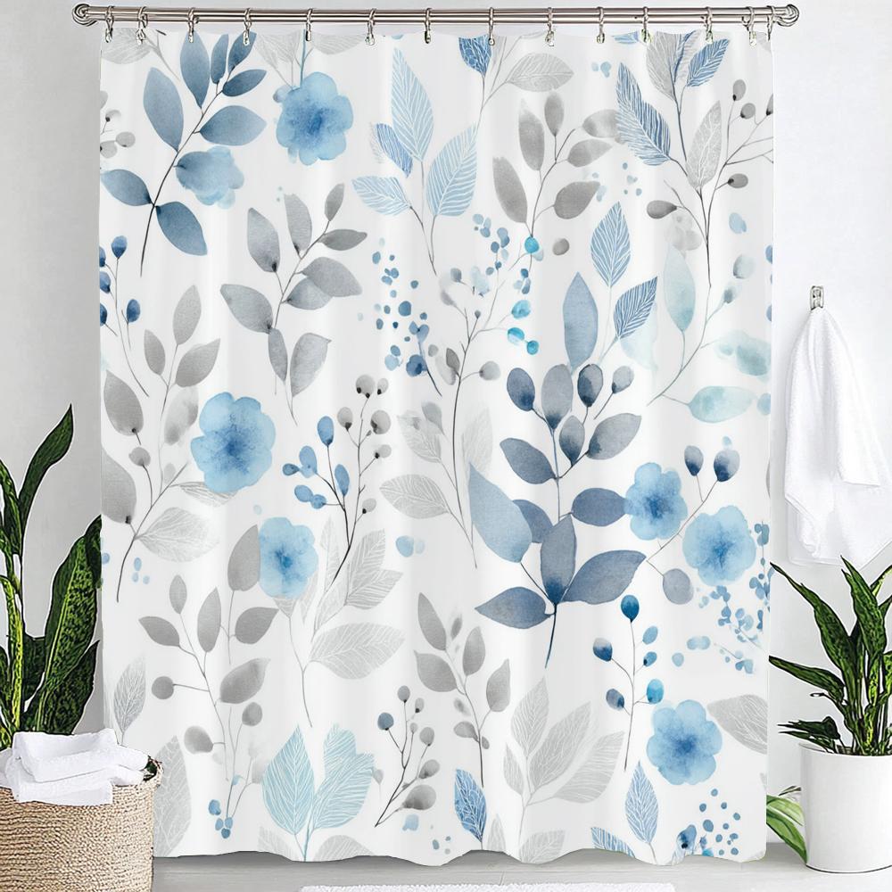 Watercolor Flowers Printed Shower Curtain Bathroom Curtain,Hanging Curtain With 12 Hooks Decoration Machine Washable