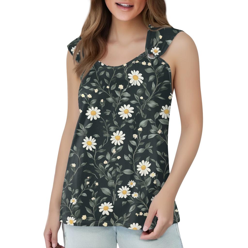 Womens Tank Top V Neck Basic Printed Casual Flowy Sleeveless Deep Side Cut Tops For Women