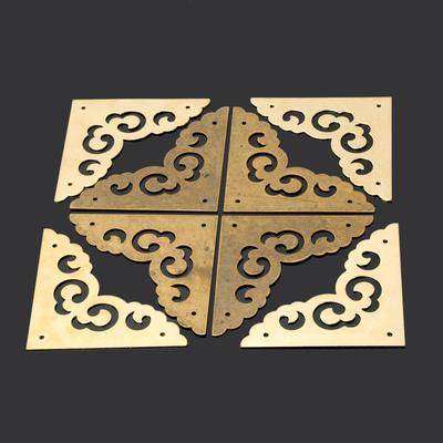 4Pcs Retro Chinese Style Furniture Hardware Corner Brackets Protector Covers for Cabinet Trunk Chest Jewelry Box Desk Pure Brass