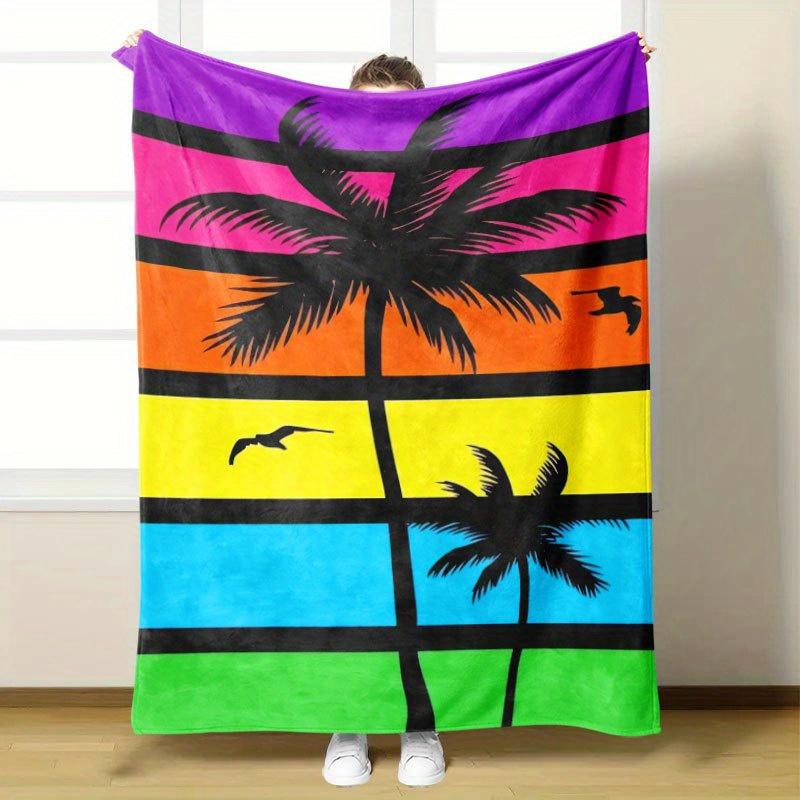 

Neon tropical color pattern Flannel printed blanket suitable for all seasons suitable for living room office sofa and travel 75x90cm
