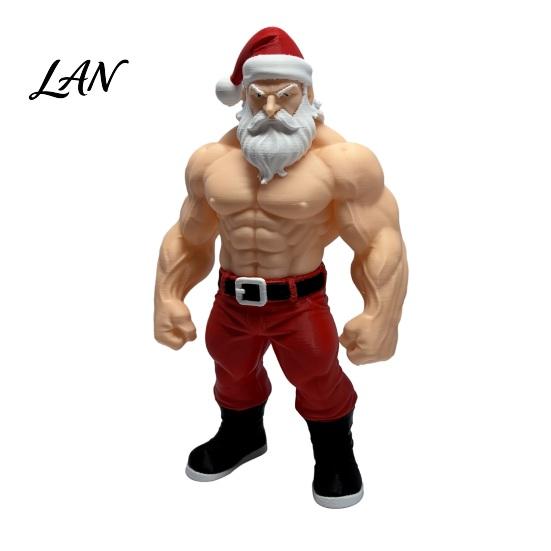 Modern Festive Room Accents 3D Printed Fitness Santa Claus Figurine, Muscular Statue, Cool Gym Theme Christmas Gifts Creative Sports Figure