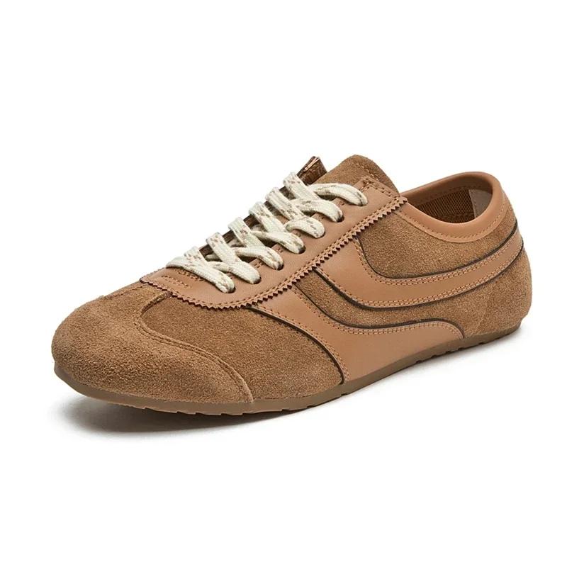 Fashion Genuine Leather Lace Up Women's Sneaker Faux Suede Patchwork Trainers Light Comfortable Flats Breathable Non-slip Running Shoes
