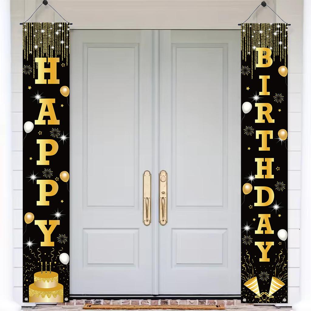 Schwarz und Gold Türvorhang Happy 18th 30th Geburtstag Party Dekorationen für Zuhause Polyester Hängebanner Geburtstagsparty Zubehör