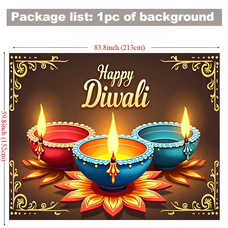 2D Diwali Party Backdrop Colorful Diya Lamps & Lotus Petals Celebration Background