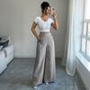 Flowy Pants for Women Casual High Waisted Wide Leg Palazzo Pants Long Trousers with Buttons and Pockets Plus Size