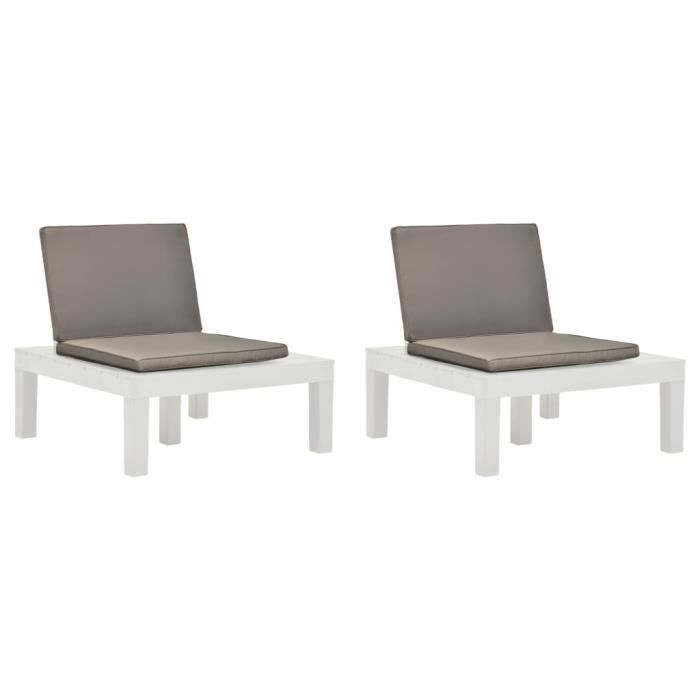 VidaXL Chaises de salon de jardin et coussins 2 pcs Plastique Blanc