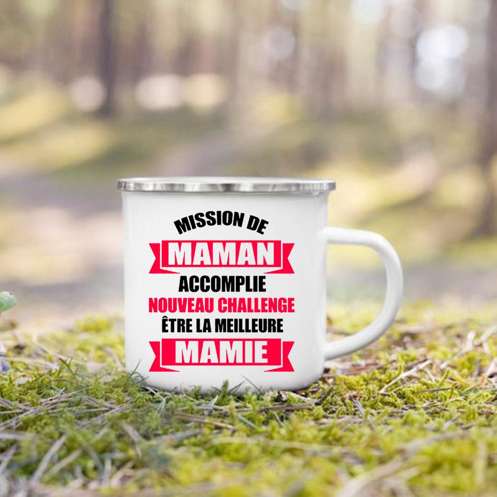 Super Papy Mamie Print Enamel Mug Creative Coffee Cups Drinks Water Milk Cup Enamel Mug Home Drinkware Gifts for Grandma Grandpa