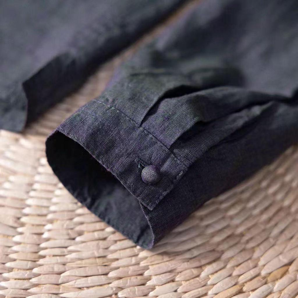 2026 Spring Women's Long Sleeve V-Neck Hemp Shirt - Artistic, Solid Color, Casual & Versatile.