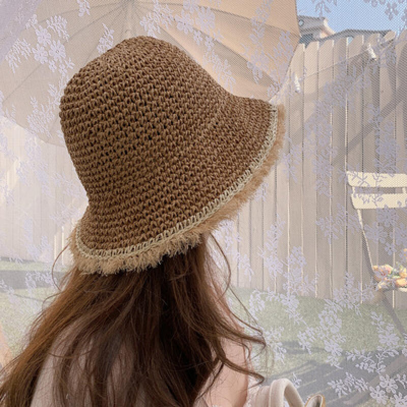 Винтажная соломенная шляпа-ведро Летняя шляпа beige