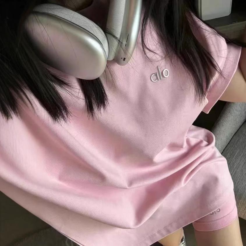 Alo Summer 3D Silver Logo Medium-Length Casual Cotton T-shirt